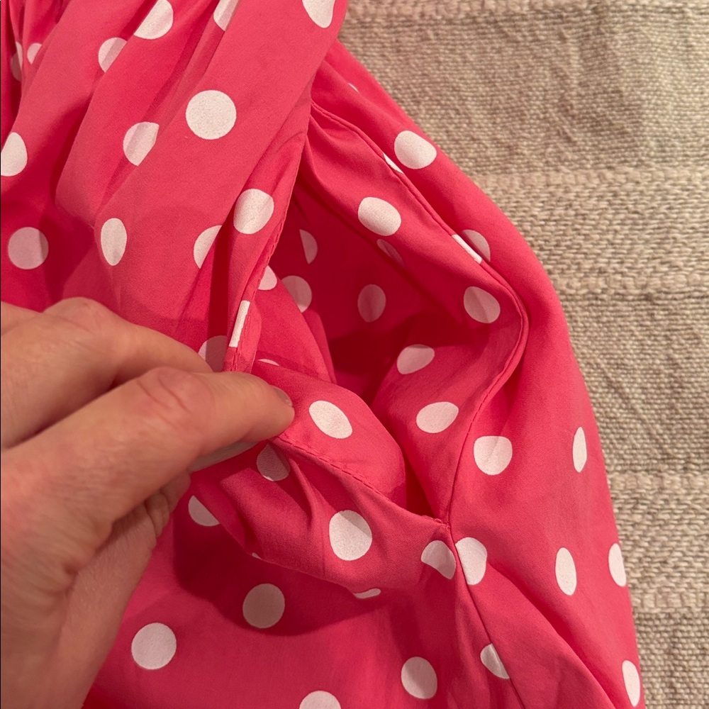 Unique Vintage Pink Polka Dot Midi Dress Pockets Retro 50s Inspired Swing Size S - Picture 7 of 7